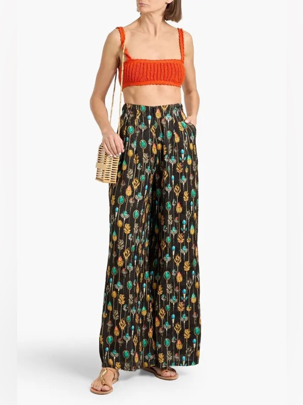 Agua by Agua Bendita Piñon Ornamento Alma Pants L Black Jacquard Wide Leg NWT